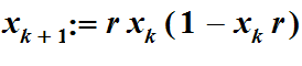 x[k+1] := x[k]*(1-x[k]*r)